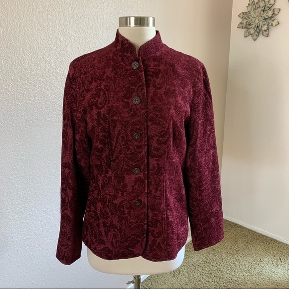 Cold Water Creek Jacquard Burgandy Blazer Sz Sm. - Picture 2 of 11